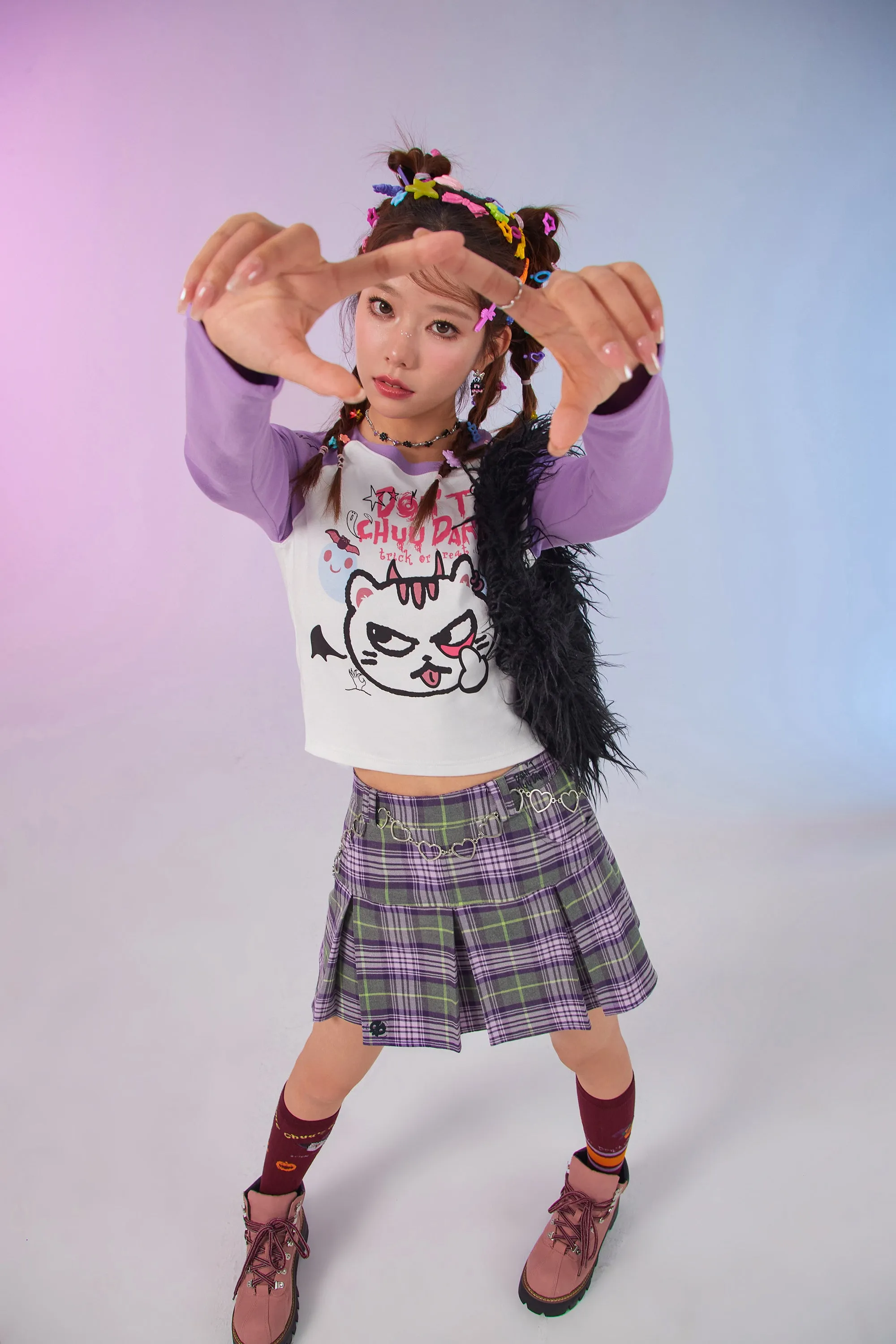 Pleated Check Mini Skirt