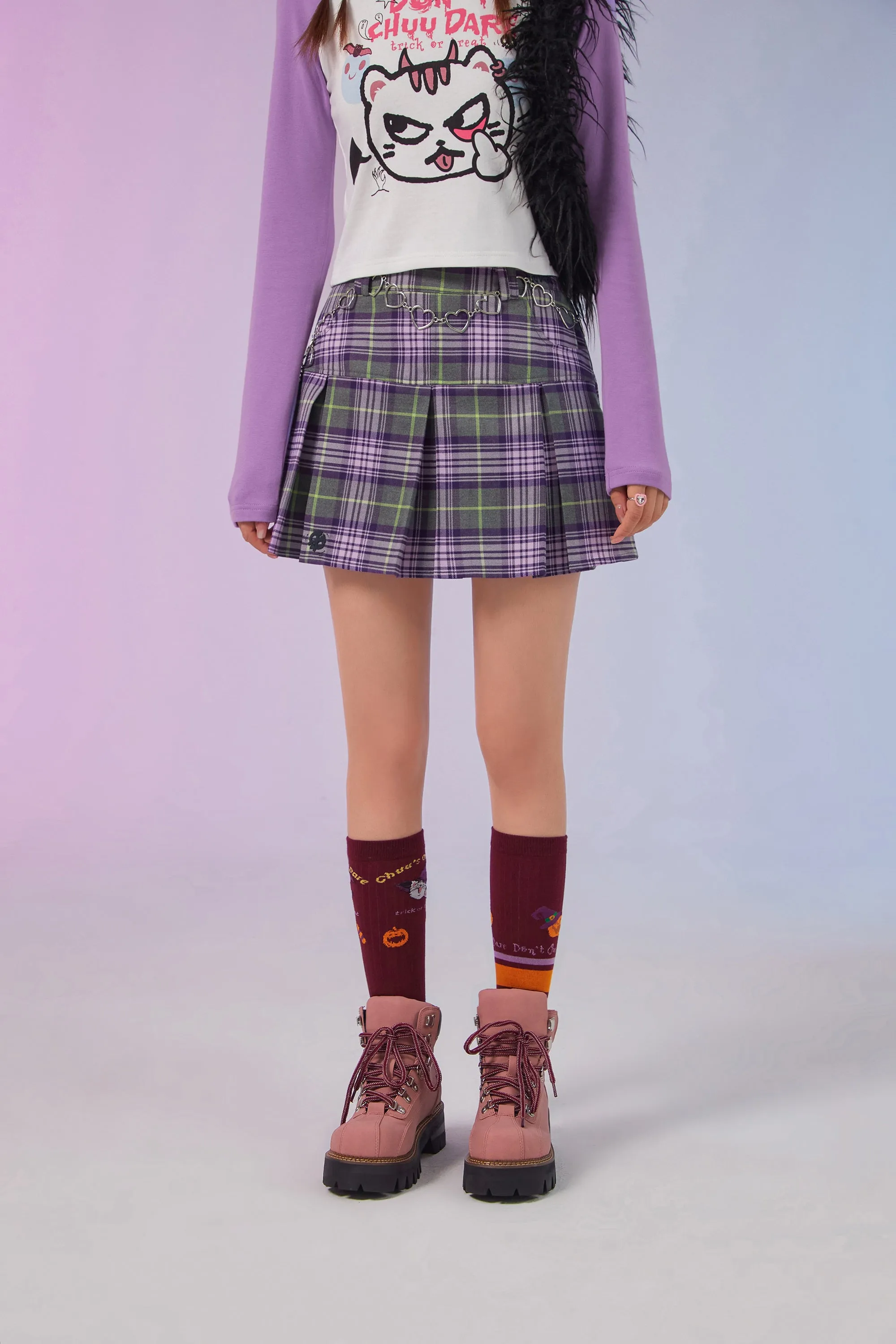 Pleated Check Mini Skirt