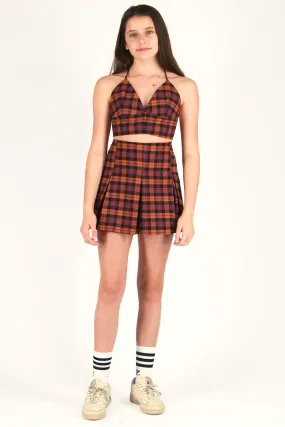 Pleated Skirt - Flannel Orange and Purple Plaid