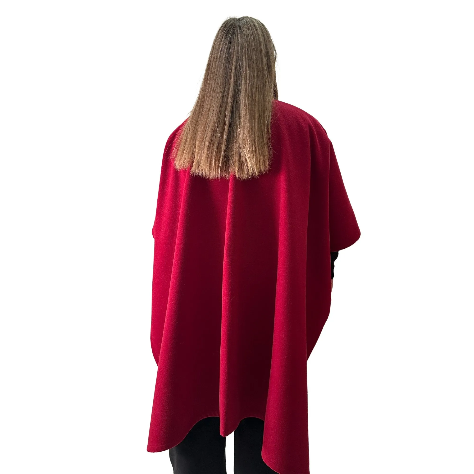 Plus Size Minimalist Long Women’s Cherry Cape Coat – Woolen Poncho Cloak, Cashmere Wool Blend Cape