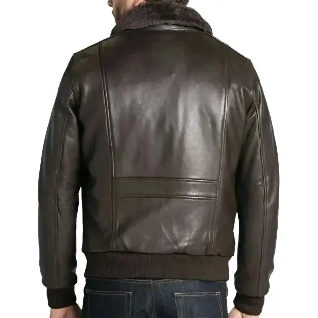 Premium Brown Cowhide Leather Aviator Bomber Jacket - Stylish & Durable