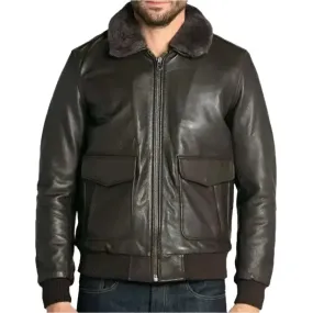 Premium Brown Cowhide Leather Aviator Bomber Jacket - Stylish & Durable