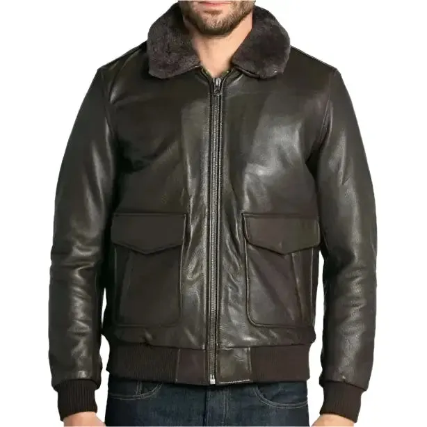 Premium Brown Cowhide Leather Aviator Bomber Jacket - Stylish & Durable
