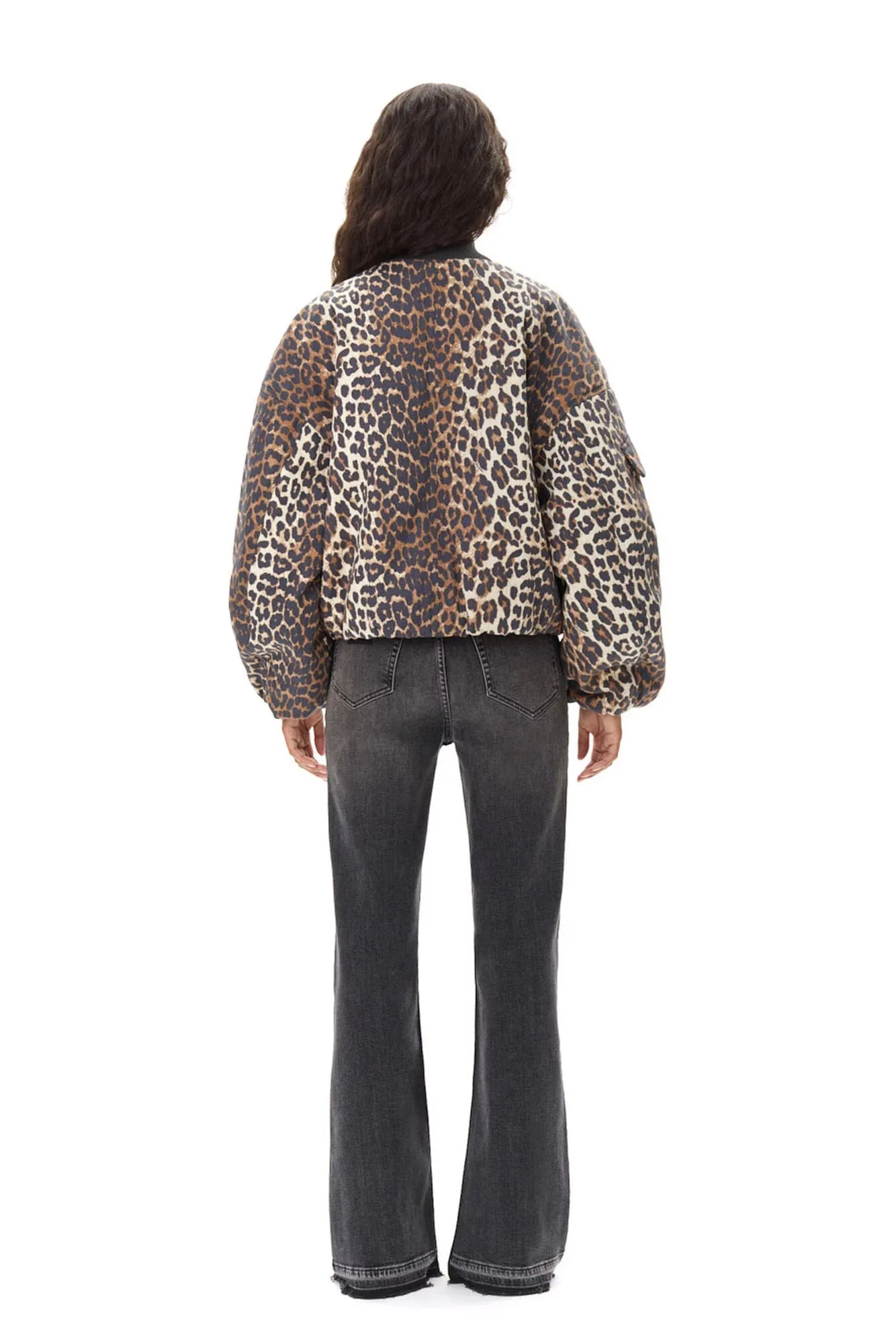 Printed Canvas Oversized Short Bomber Jacket