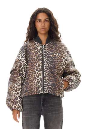 Printed Canvas Oversized Short Bomber Jacket