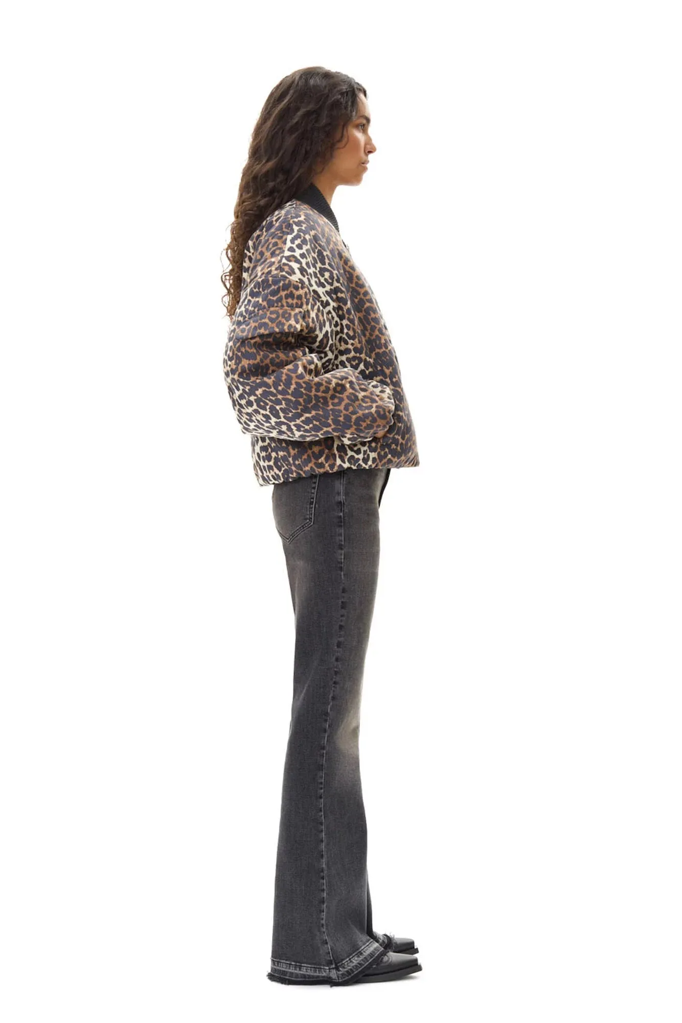 Printed Canvas Oversized Short Bomber Jacket