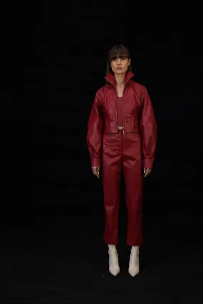Red Faux Leather Jacket Set
