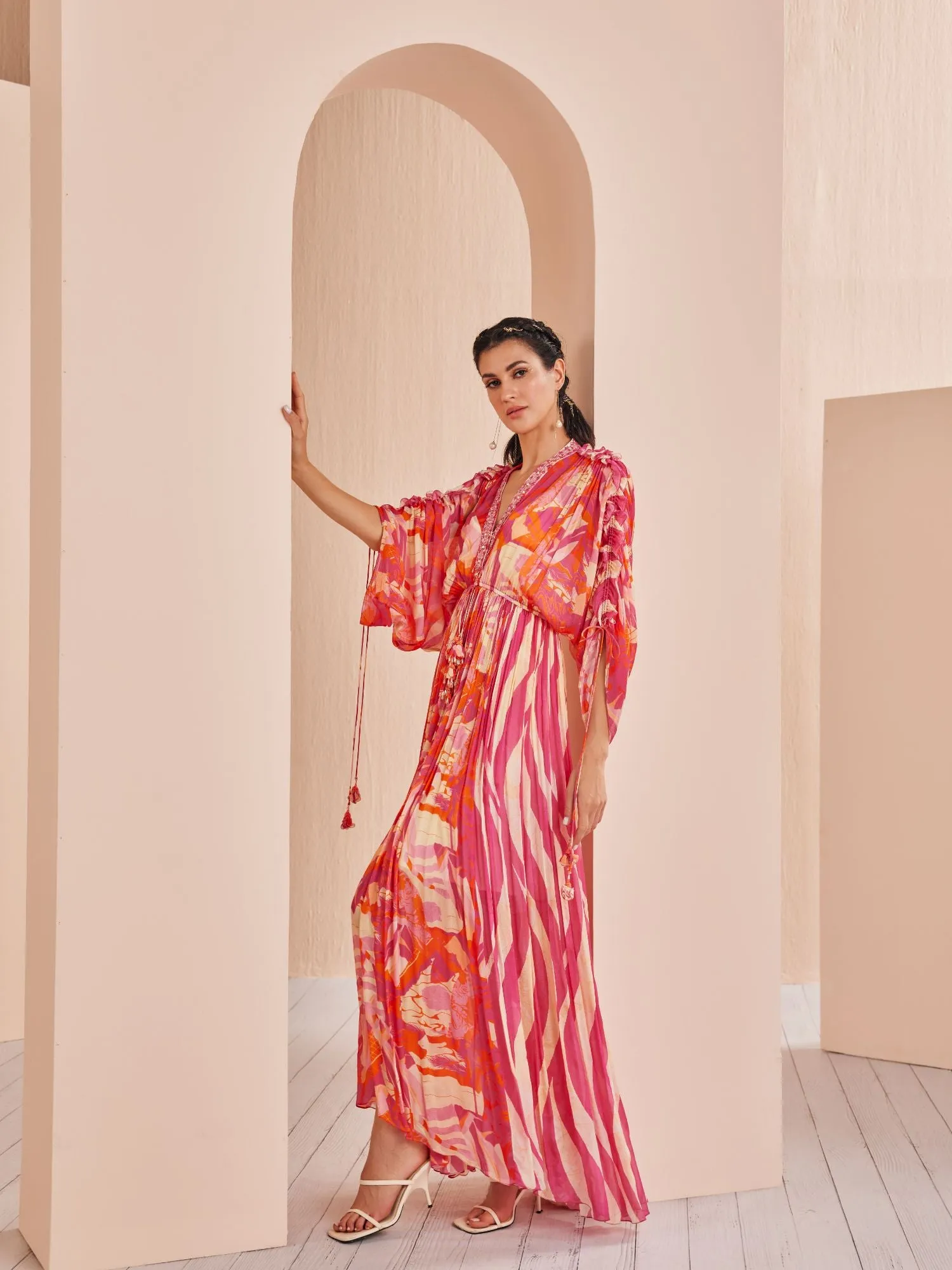 Red petunia pink printed kaftan