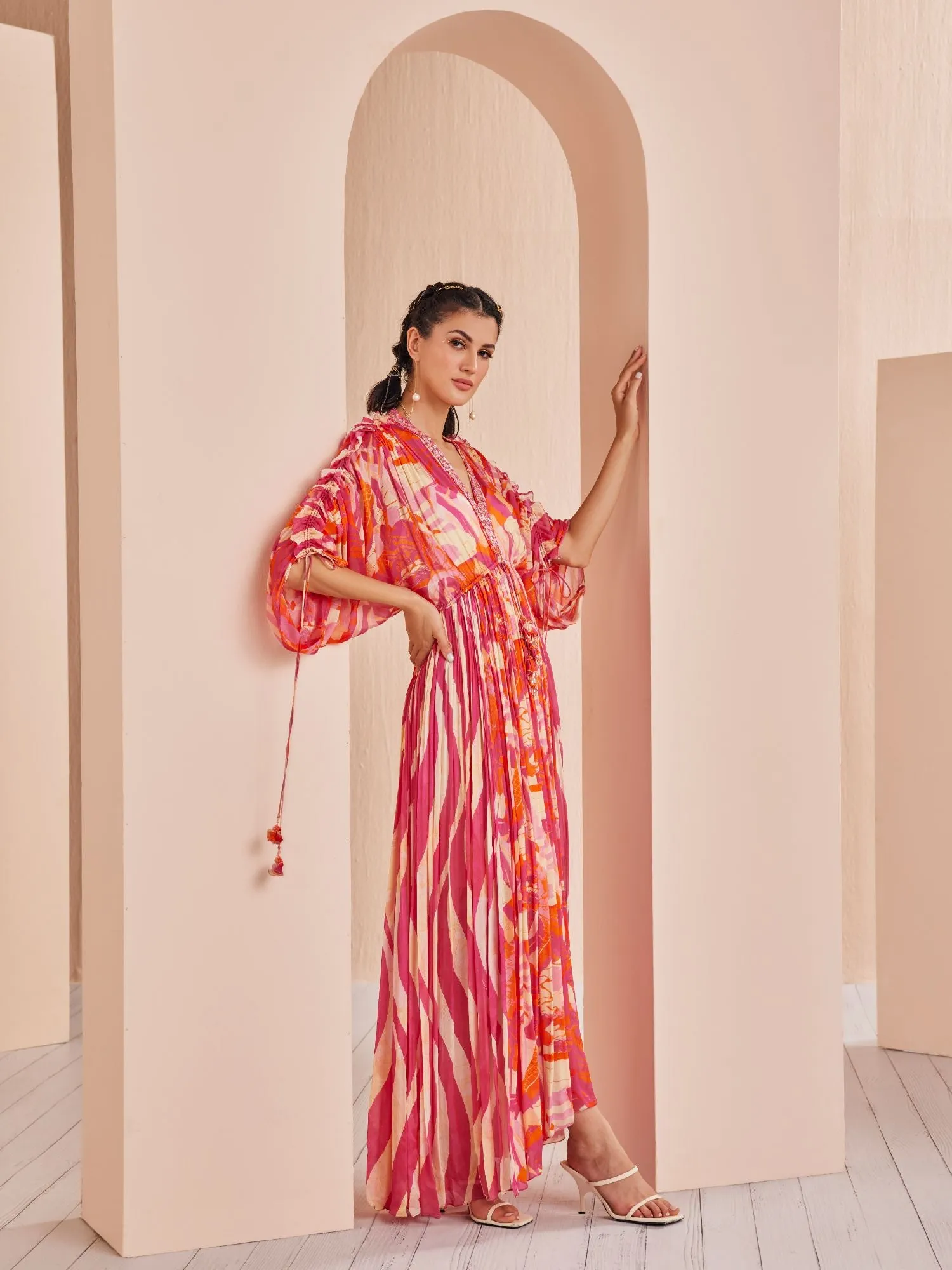 Red petunia pink printed kaftan