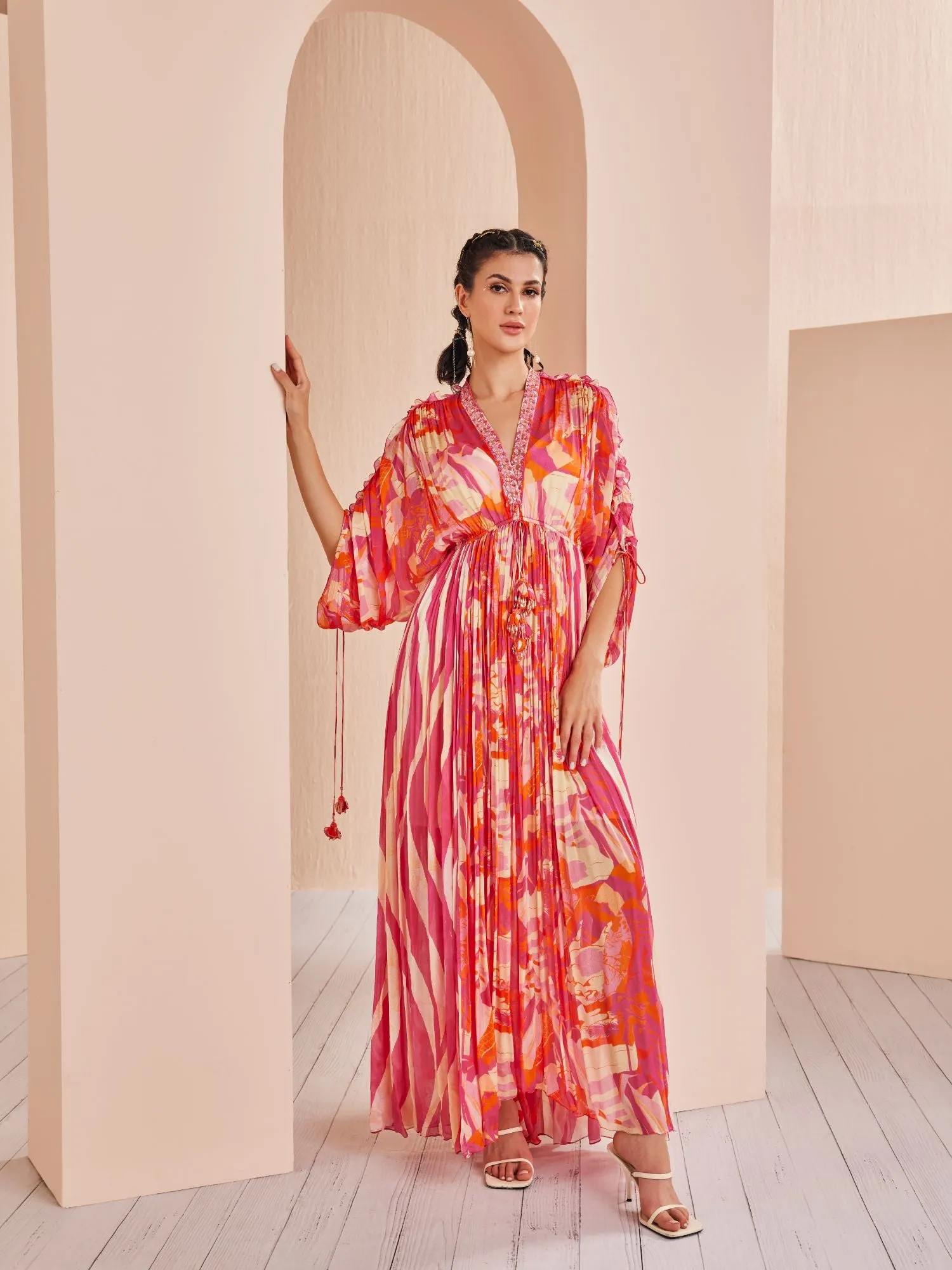 Red petunia pink printed kaftan