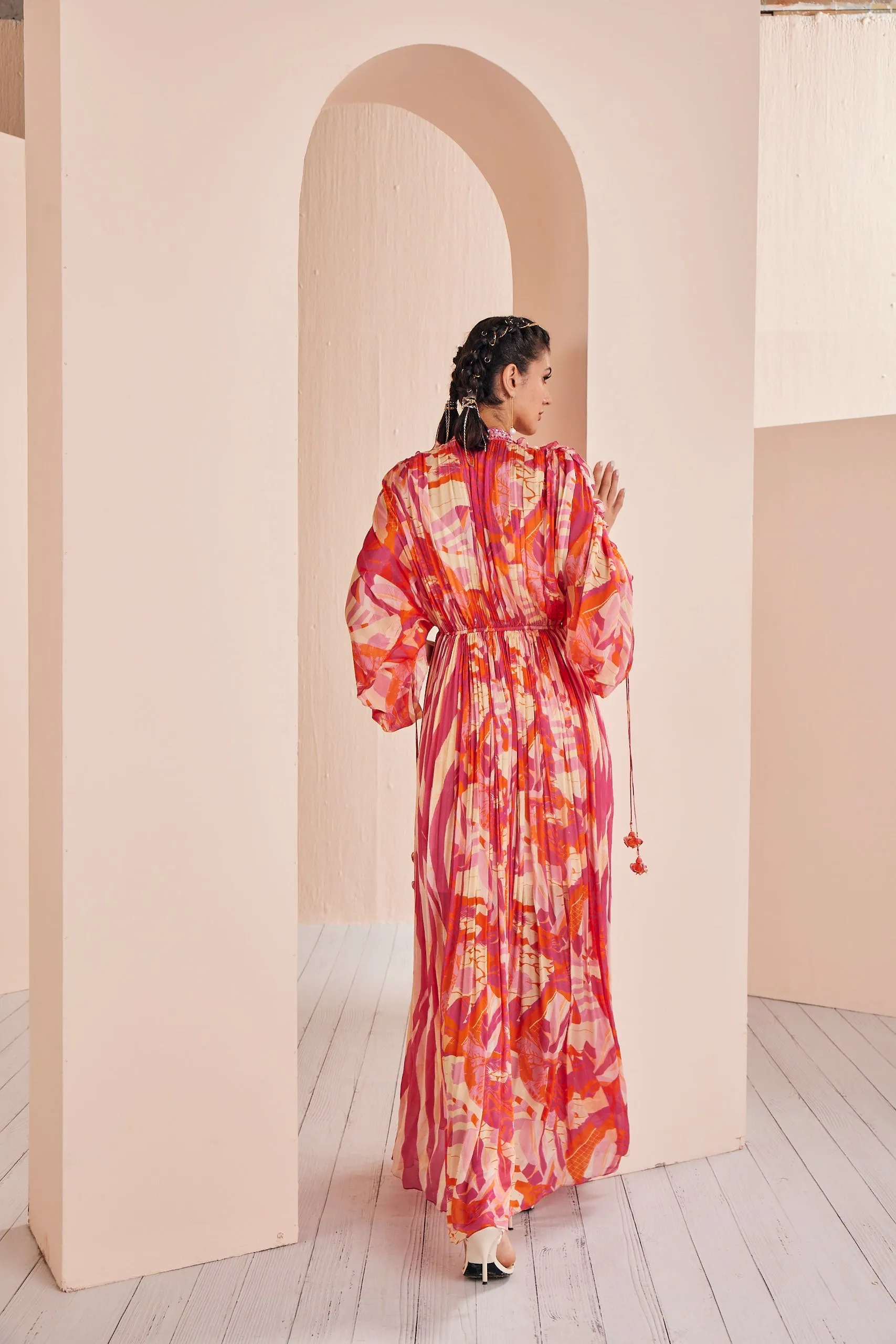 Red petunia pink printed kaftan