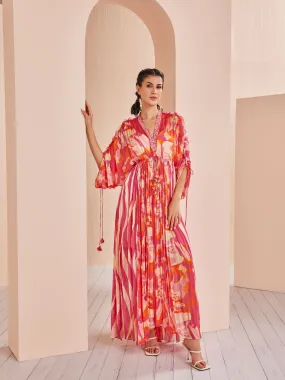 Red petunia pink printed kaftan