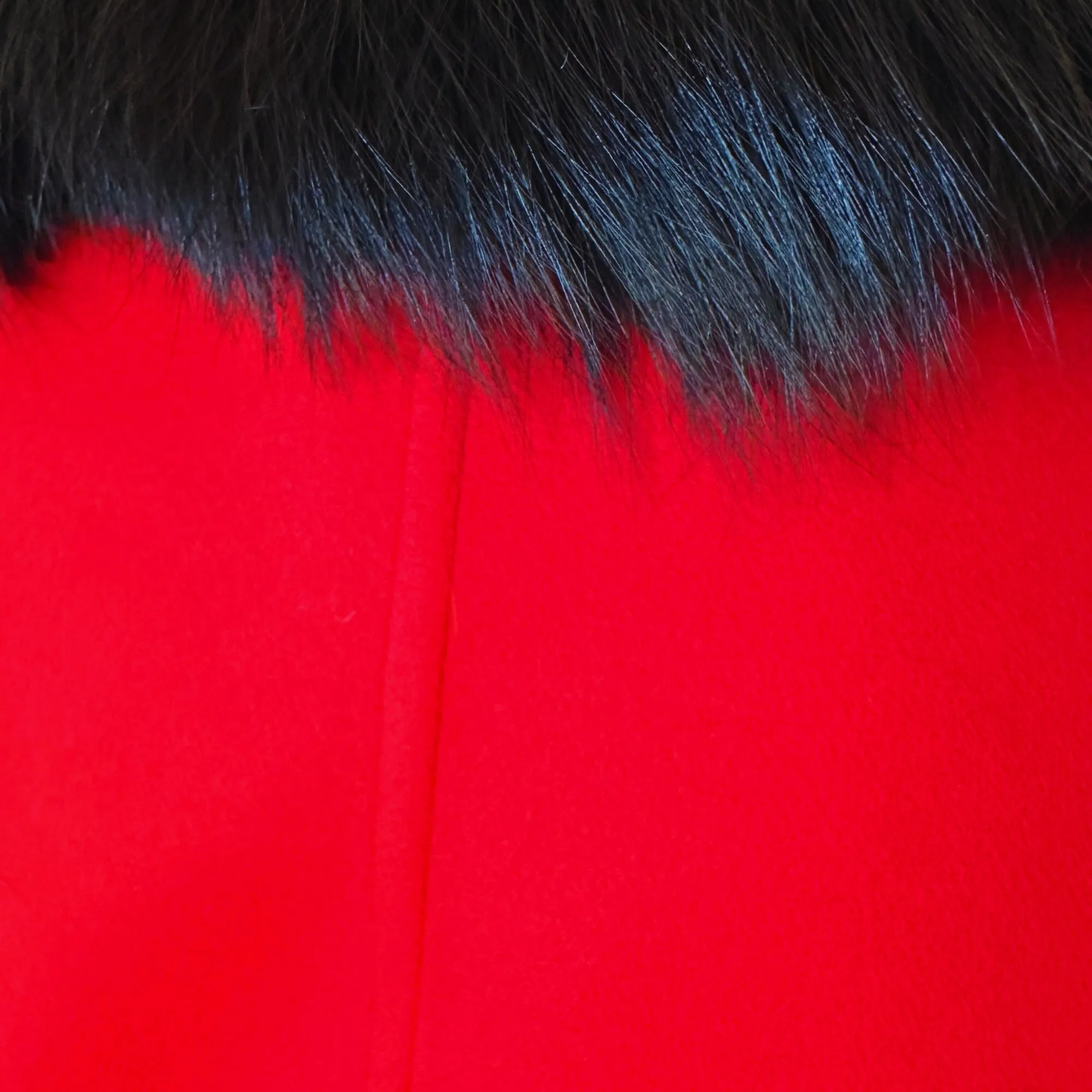 Red Wrap Elegant Women coat with black fur fox collar, Long Belted Feminine Overcoat Trim Fox Fur, Cashmere Woolen blend Coat Wrap