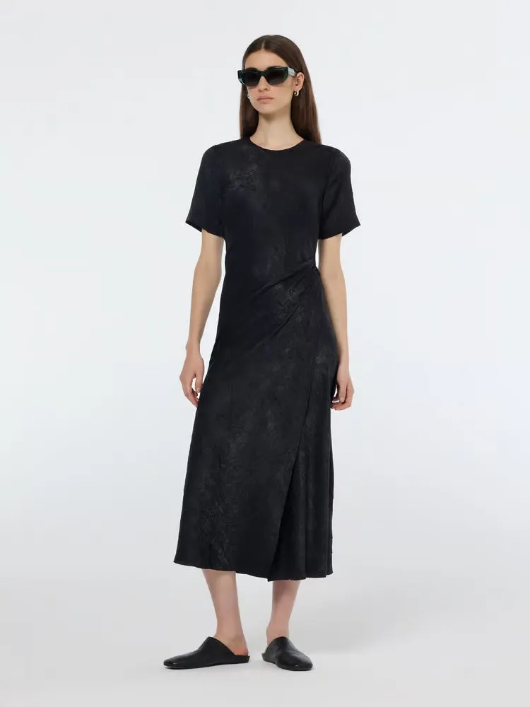 Scotch & Soda - Midi Crushed Satin Wrap Dress in Black