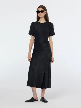 Scotch & Soda - Midi Crushed Satin Wrap Dress in Black