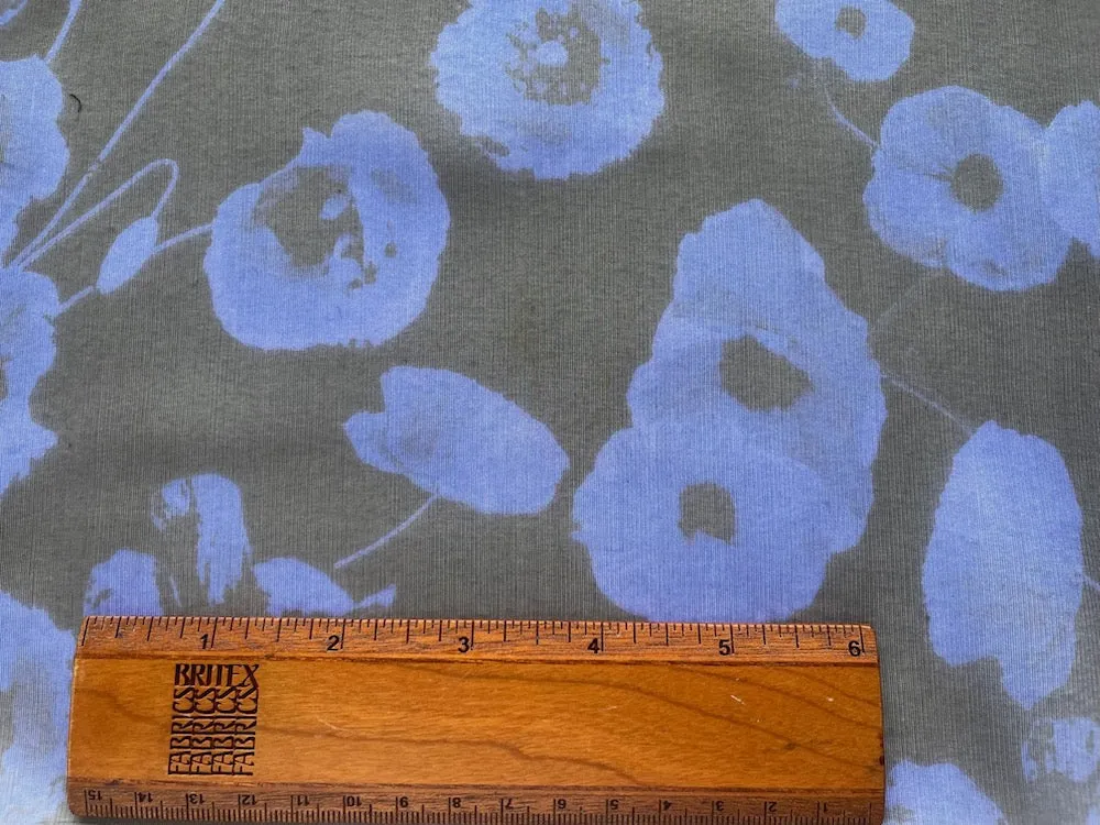 Sheer Dramatic Cobalt & Black Poppies Silk Organza  (Made in Italy)