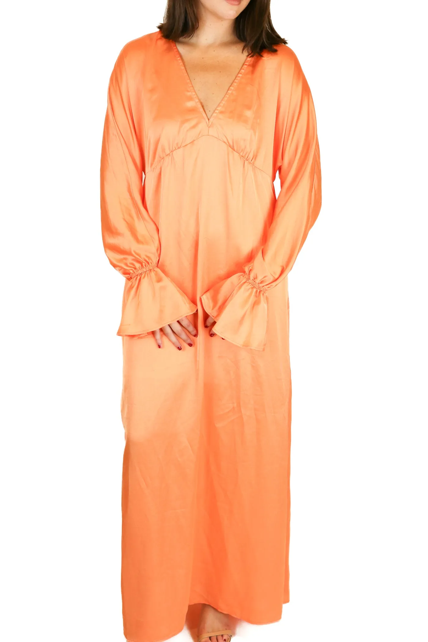 Show Me Your Mumu Orange Satin Maxi Dress (S)