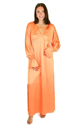 Show Me Your Mumu Orange Satin Maxi Dress (S)