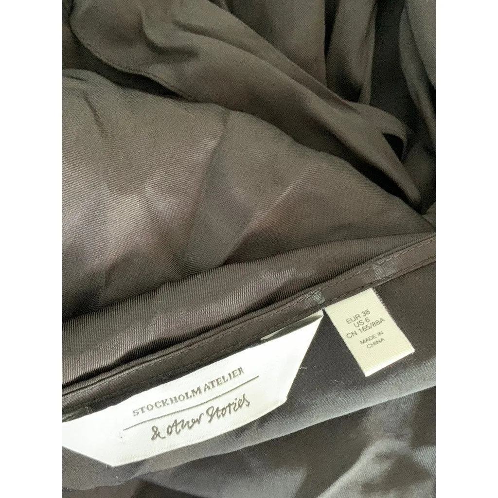STOCKHOLM ATELIER & OTHER STORIES Women's Solid Black V-Neck Wrap Midi Dress SZ6