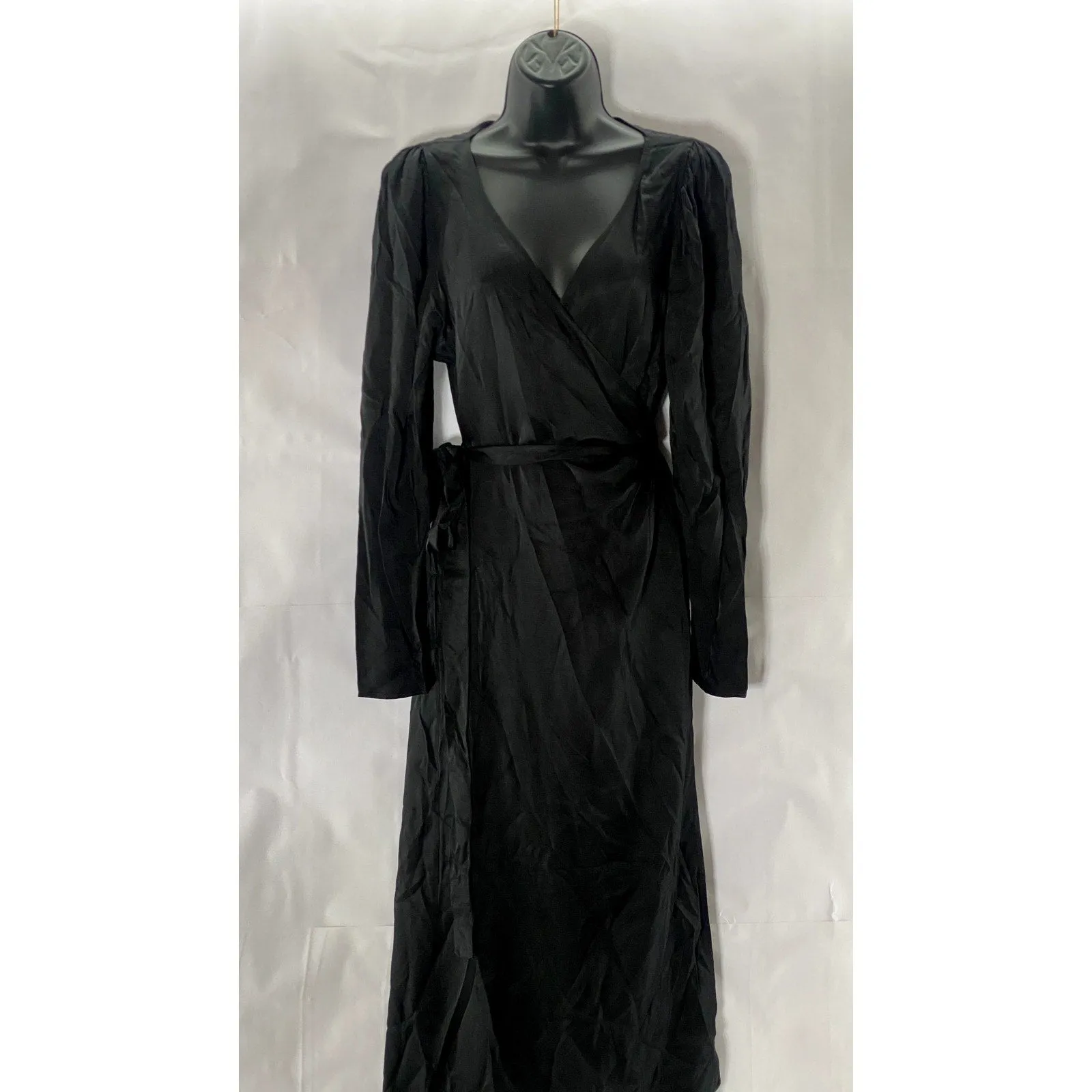 STOCKHOLM ATELIER & OTHER STORIES Women's Solid Black V-Neck Wrap Midi Dress SZ6