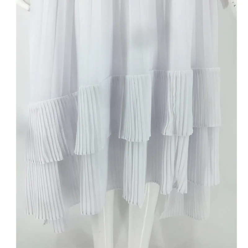 Summer Inspired White Lapel Long Sleeved Shirt Vintage Ruffle Collar Pleated Dress Sets Women Skirt