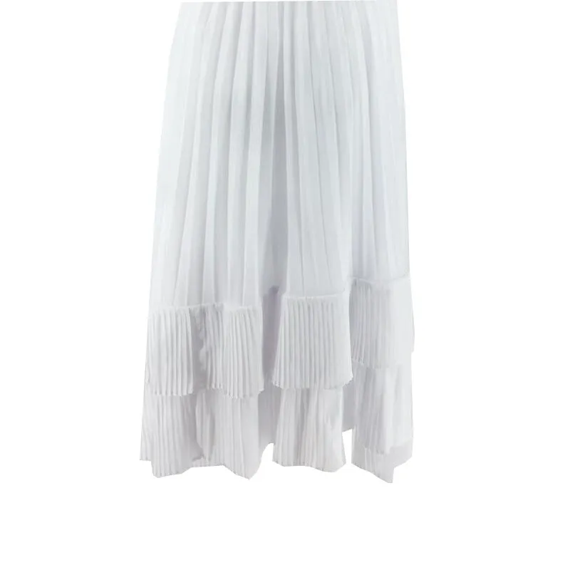 Summer Inspired White Lapel Long Sleeved Shirt Vintage Ruffle Collar Pleated Dress Sets Women Skirt