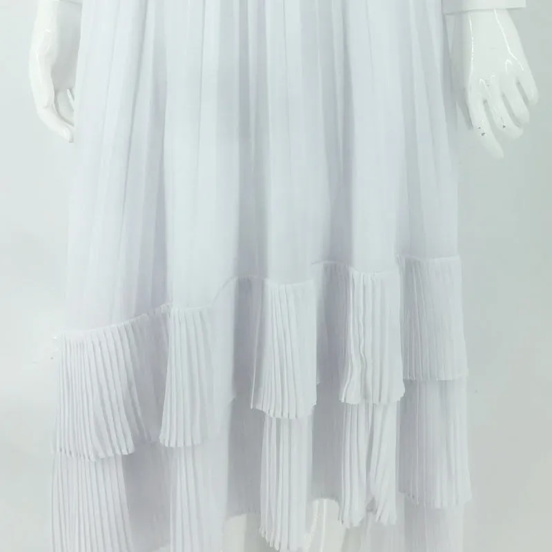 Summer Inspired White Lapel Long Sleeved Shirt Vintage Ruffle Collar Pleated Dress Sets Women Skirt