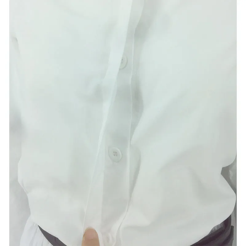 Summer Inspired White Lapel Long Sleeved Shirt Vintage Ruffle Collar Pleated Dress Sets Women Skirt