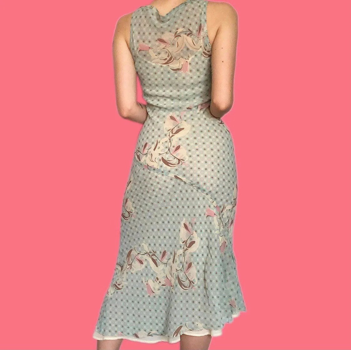 Super cute 100% silk delicate print slip midi dress UK 12