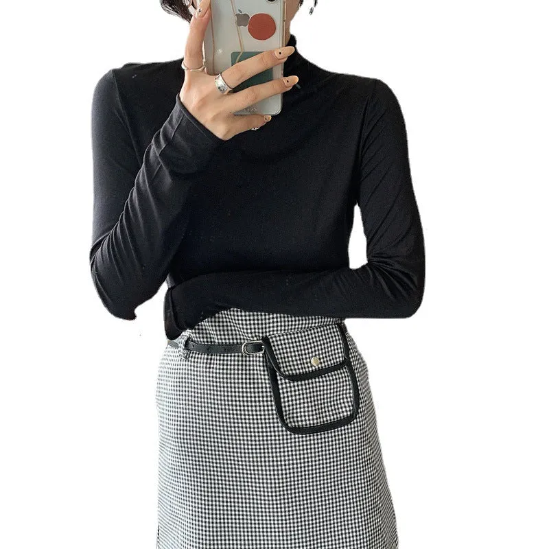 The Rock Turtleneck Half Turtleneck Bottoming Shirt Women's Long-Sleeved T-shirt Top