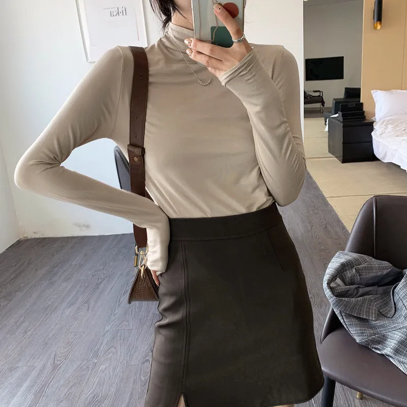 The Rock Turtleneck Half Turtleneck Bottoming Shirt Women's Long-Sleeved T-shirt Top