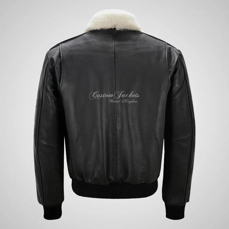TRAP Leather Bomber Pilot Jacket With Detachable Fur Collar