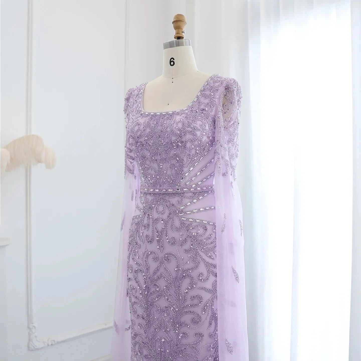Turquoise Evening Gown with Cape Sleeves