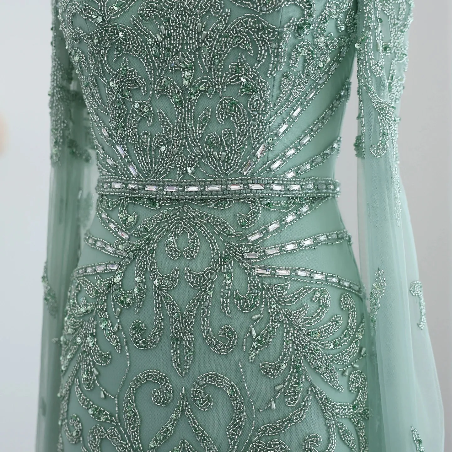 Turquoise Evening Gown with Cape Sleeves