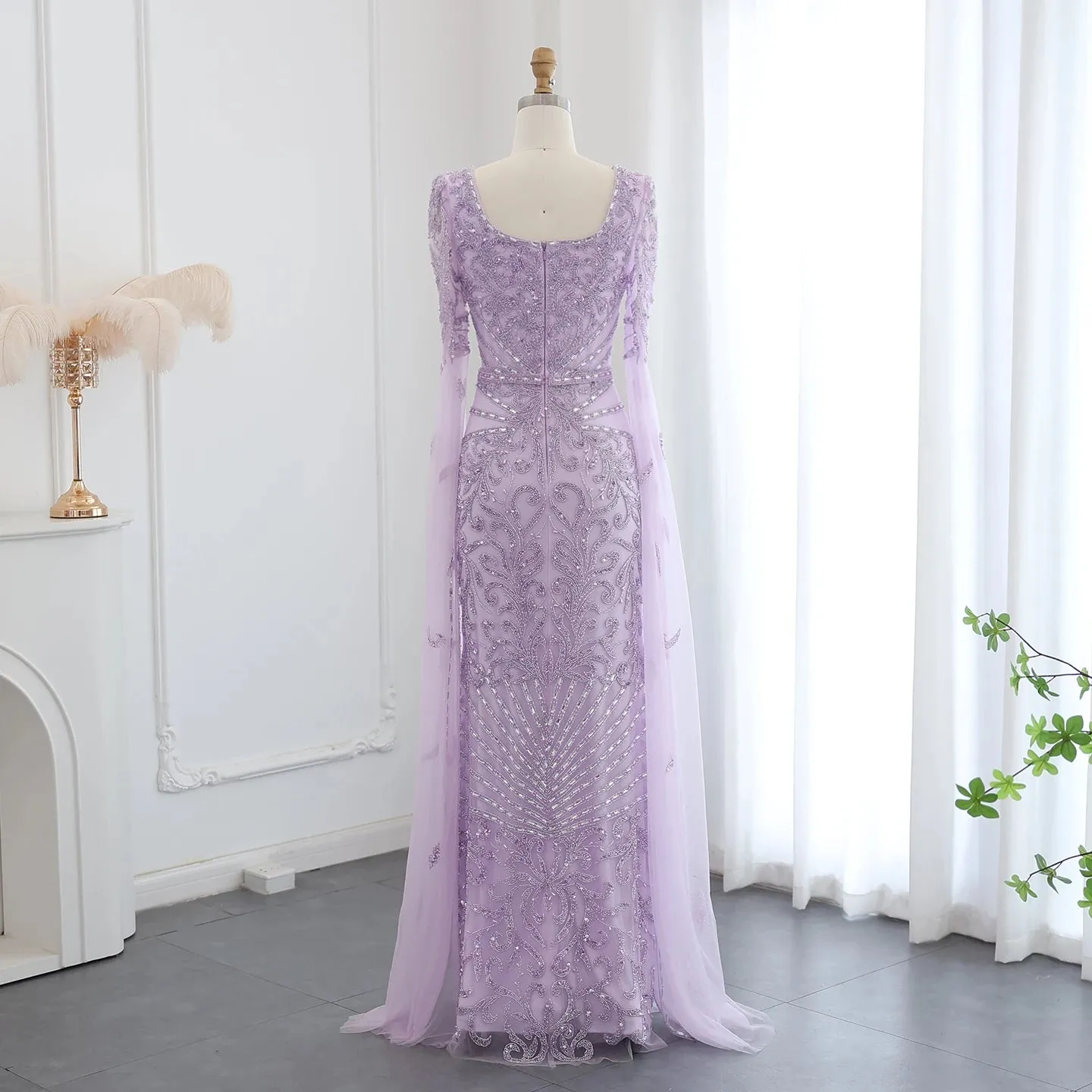 Turquoise Evening Gown with Cape Sleeves