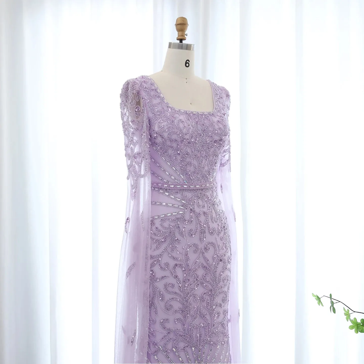 Turquoise Evening Gown with Cape Sleeves
