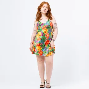 Vintage 90s Victoria's Secret Colorful Floral Satin Mini Slip Dress - Large