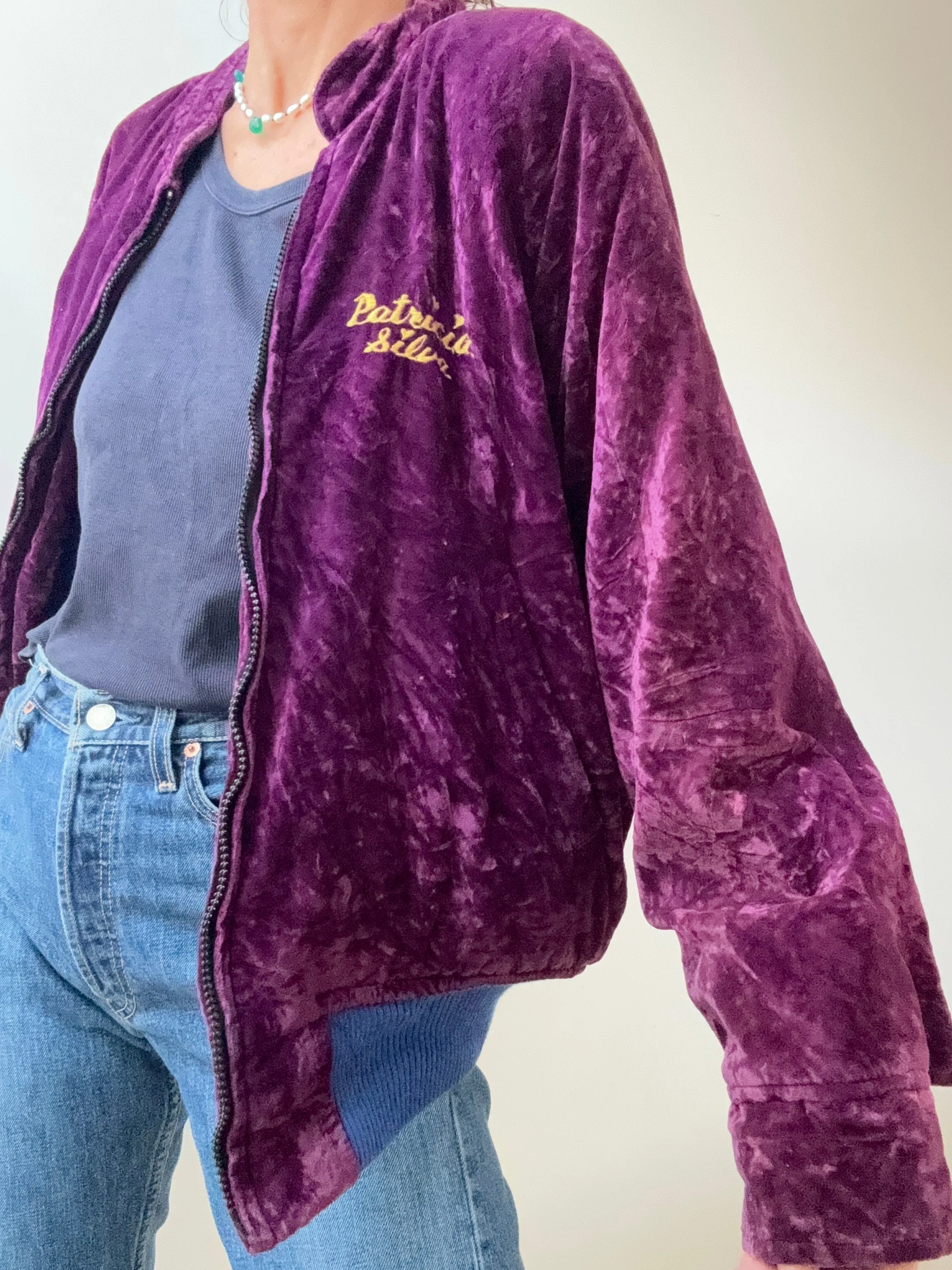 Vintage Velvet Bomber Plum