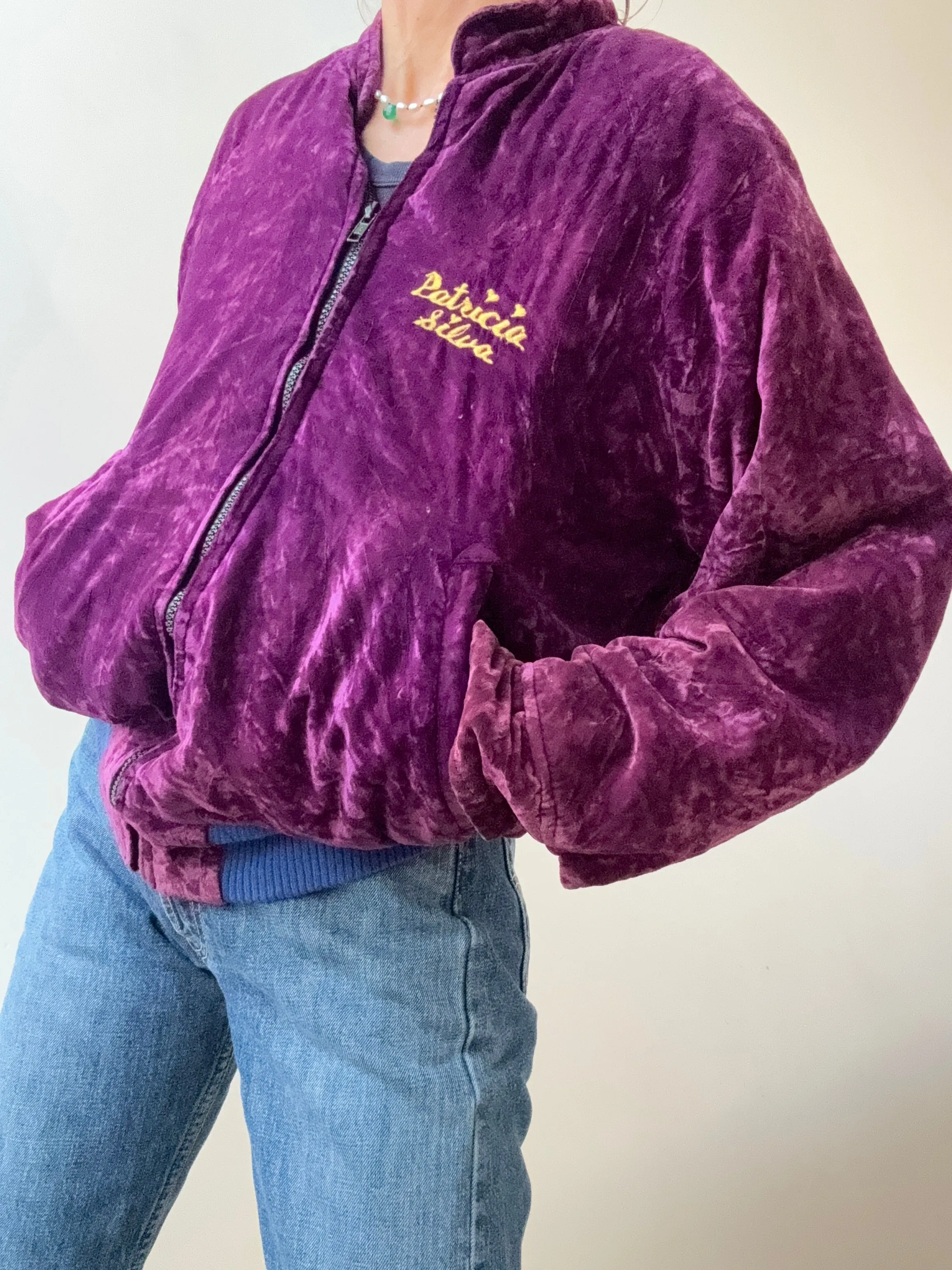 Vintage Velvet Bomber Plum