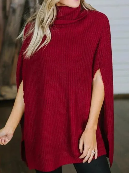 Warm Elegance Turtleneck Slit Sleeve Sweater