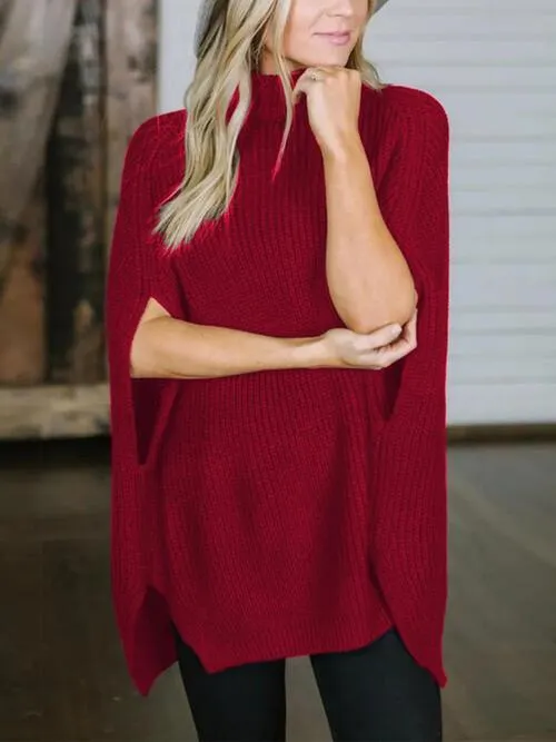 Warm Elegance Turtleneck Slit Sleeve Sweater