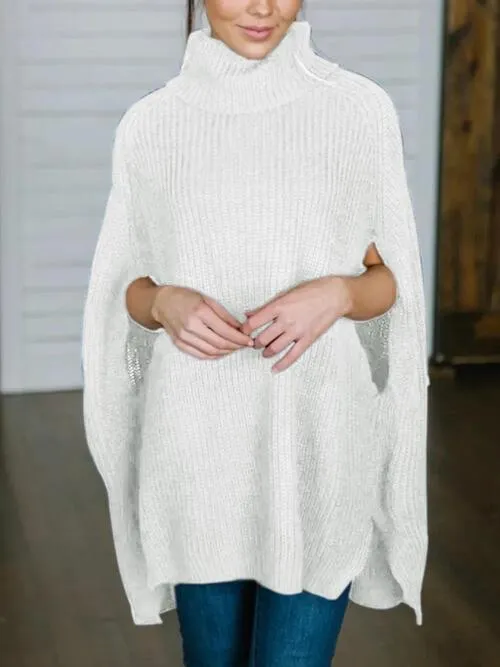 Warm Elegance Turtleneck Slit Sleeve Sweater