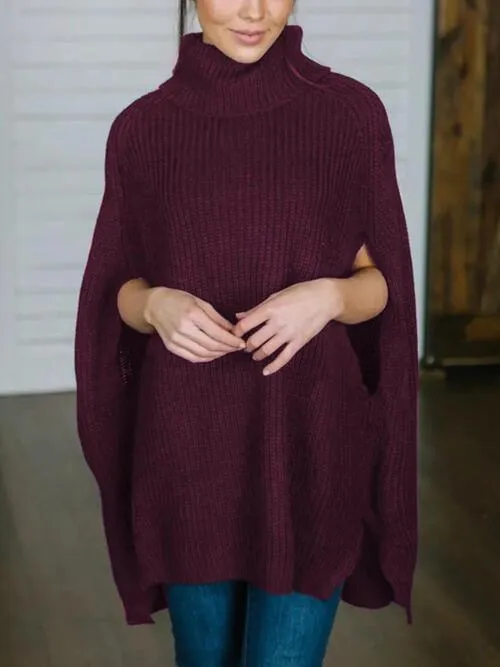 Warm Elegance Turtleneck Slit Sleeve Sweater