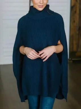 Warm Elegance Turtleneck Slit Sleeve Sweater