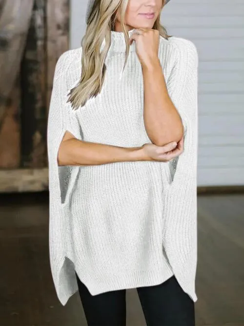 Warm Elegance Turtleneck Slit Sleeve Sweater