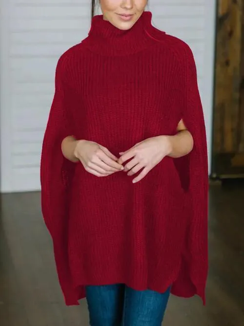 Warm Elegance Turtleneck Slit Sleeve Sweater