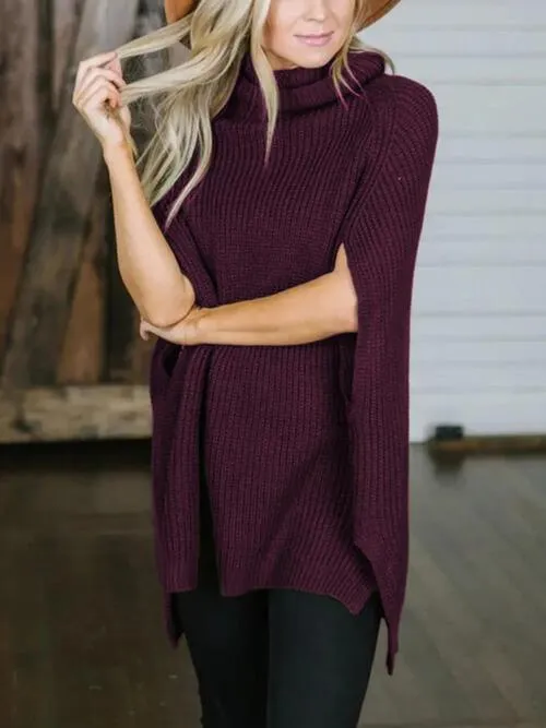 Warm Elegance Turtleneck Slit Sleeve Sweater
