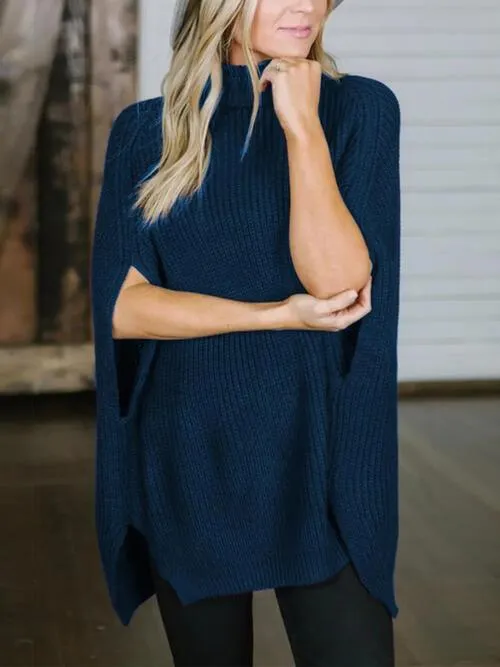 Warm Elegance Turtleneck Slit Sleeve Sweater