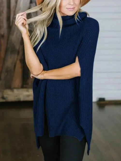 Warm Elegance Turtleneck Slit Sleeve Sweater