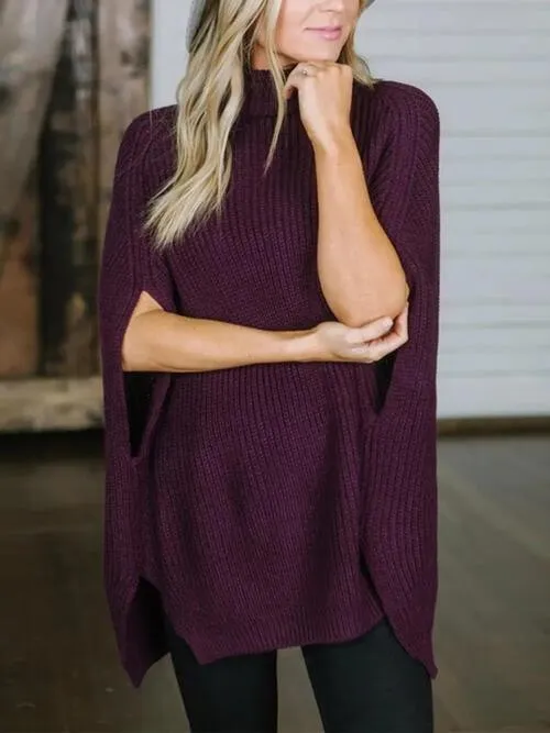 Warm Elegance Turtleneck Slit Sleeve Sweater